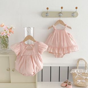 INS Girl's dress Bow Summer Baby Girl's Vest Hare Dress Princess Baby's Bag Fat Clothes Climbing Clothes