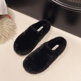 Good Wear All-match Fashionable Mao Mao Mao Slippers Women's 2024 New Style Plush Half Slipper Western Style Comfortable Soft Bottom Slippers