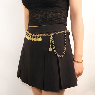 Cross-border Retro Round Tassel Coin Waist Chain Women's Fashion Decorative dress Belly Dance Old Ethnic Belt