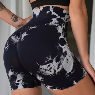 Cross-border tight high elastic tie-dye yoga pants high waist hip lifting yoga pants sports fitness yoga shorts wholesale