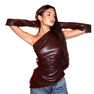 European and American cross-border women's summer new street hipster sleeveless slant collar PU leather vest with sleeve jacket women's wholesale