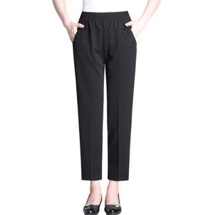 Mom Pants Spring and Summer Thin Cropped Pants plus size Elasto Waist Straight-leg Grandma Pants Loose Middle-aged and Elderly Pants for Women