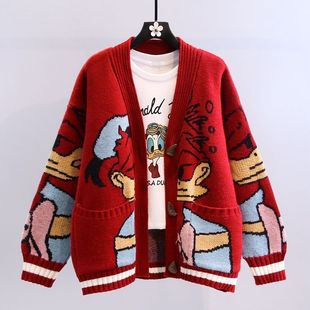 Japanese Style Cartoon Sweater Coat Women's Autumn and Winter 2024 New Style Lazy Style Loose Outer Wear All-match Thickened Knitted Cardigan