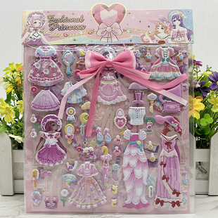 Children's Dress-up Sticker with Bow Tassel Double-Layer Three-Dimensional Figure Dress-changing Exquisite Bubble Cotton Sticker
