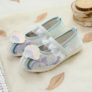 Girls' Hanfu Shoes Antique Ancient Clothing Old Beijing Handmade Cloth Shoes National Style Horse-faced Skirt Shoes Spring and Autumn Children's Embroidered Shoes