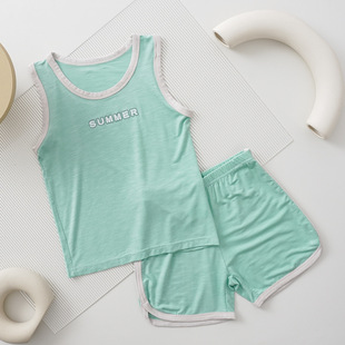 Children's Vest suit Modal Boys' Home Clothes Girls' Air-conditioning Clothes Big Kids Ice Silk Pajamas Summer Little Boys