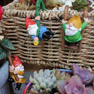 Cross-border new dwarf set three climbing ladder decoration flower pot pendant garden courtyard balcony wall hanging decoration hanger