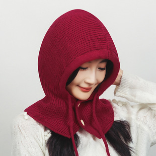 Autumn and Winter Korean Style Women's Knitted Balaclava Hat Scarf All-in-One Warm Ear Protection Neck Protection Shawl Wool Hat