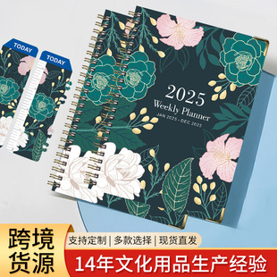 Wholesale cross-border English notepad 2025 schedule book A5 coil week plan book sports clock English notebook