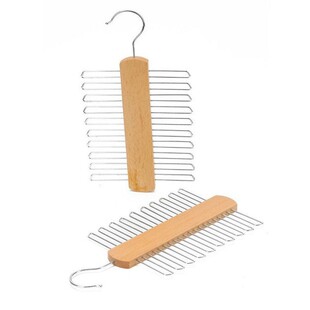 Cross-Border Hot-Selling Multifunctional Solid Wood Scarf Hanger Multi-Layer Tie Rack Lotus Wood 20 Chrome-Plated Hooks Belt Hanger
