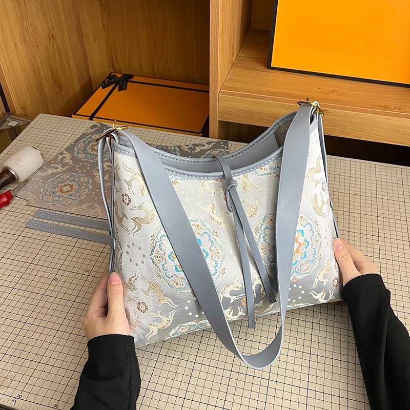 New Song Brocade Jacquard Handmade DIY Tote Bag Material Kit, Homemade New Chinese Style Large Capacity Shoulder Bag, Trendy