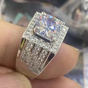 Live moissanite diamond ring men's fashionable 1 karat diamond wedding ring men's platinum-plated big diamond domineering men's ring