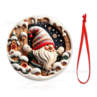 Cross-border new wooden flat pendant Christmas gingerbread man snowman elk creative car pendant decoration