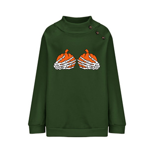 2023 Autumn and Winter European and American Cross-border Women's Clothing Amazon Aliexpress Printed Halloween Turtleneck Long Sleeve Pullover Sweatshirt