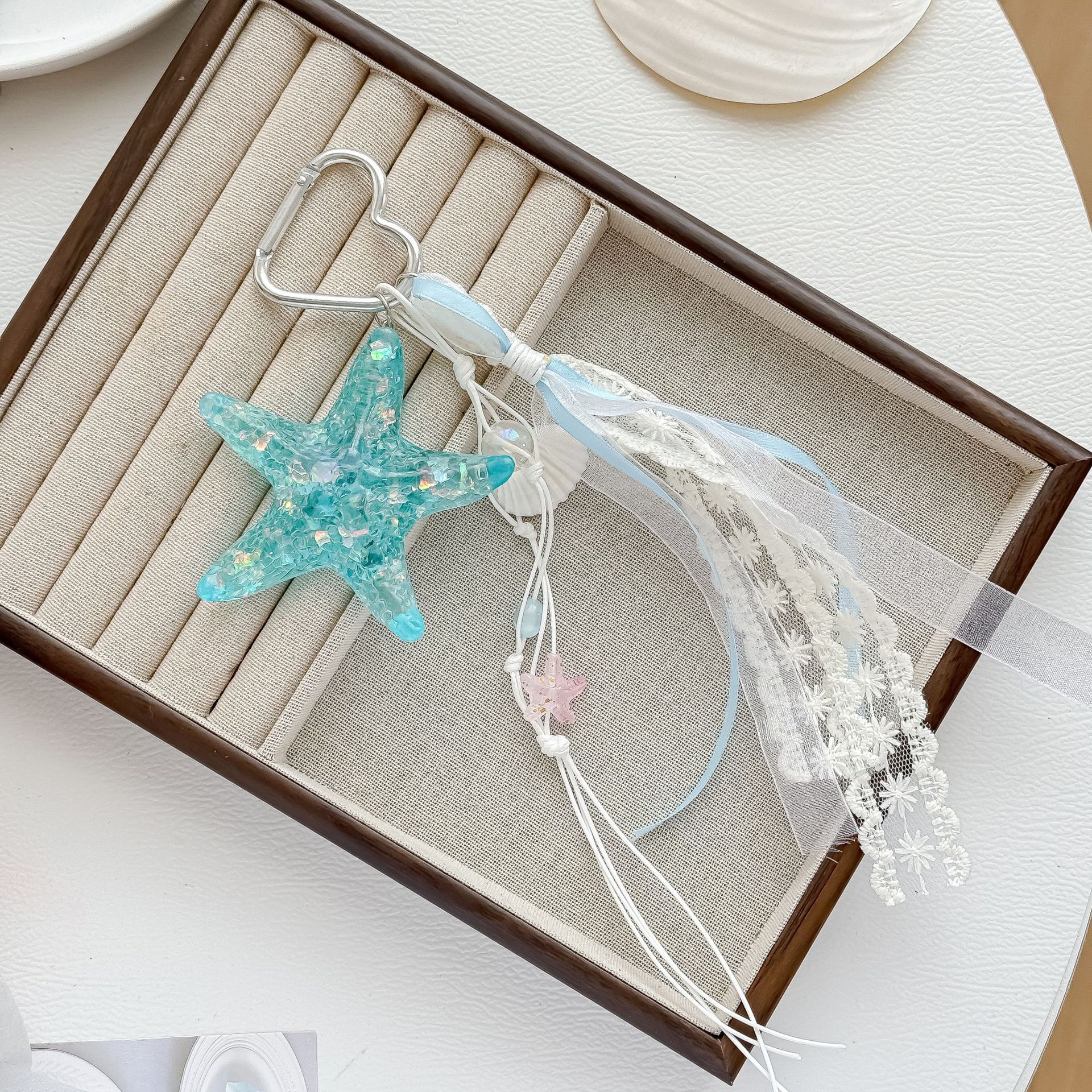 Ins Ocean Style Blue Starfish Lace Bag Charm Miu Series Shell Pendant Girl Bag Decoration Seaside Pendant Wholesale