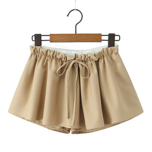25 Summer New Women's European and American Style Hot Girl Drawstring Pleated Skirt Elasto Waist Contrast Color Double Waist Culottes Skirt