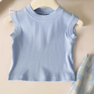 Summer Girls' Outfit Baby Stylish Children's Trendy Brand Anti-Korean Version Vest Bow Plaid Mosquito Casual Pants