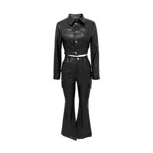LD2257 autumn and winter European and American women's Amazon best selling suit leather jacket explosion cardigan sports pants suit