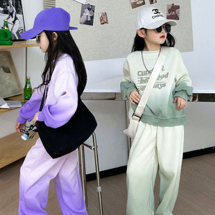 Girls' suit Spring 2024 New Children's Spring and Autumn Leisure Western Style Fashionable Gradient Sports Two-piece Set