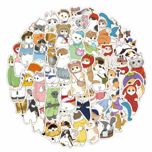 50 Cute Cartoon Clothes Headgear Cat Stickers Decorative Mobile Phone Shell Luggage Water Cup Refrigerator Waterproof Stickers