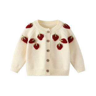 Girls' Knitted Cardigan Autumn 2024 New Style Children's Sweater Jacket Baby's Long Sleeve All-match Spring and Autumn