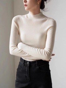 Seamless one-piece commuter elegant half turtleneck cashmere sweater for women 2023 new slim fit autumn and winter bottoming top