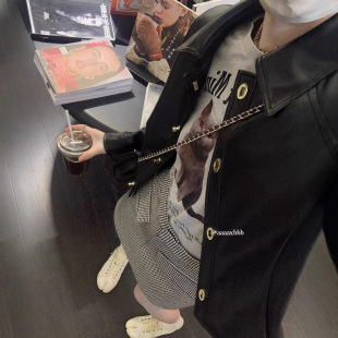 European and American Street Trend Loose Biker Suit Leather Clothing Women's Fashionable Duffian Handsome High-Level Aviator PU Leather Jacket Coat