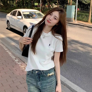 White Crewneck Shoulder Short-sleeved T-shirt Women's 2024 Early Spring New Tea Chic Unique Slim Top