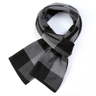 Scarf Men's Winter Korean-style All-match Warm Wool Knitted Classic Simple Plaid Long Scarf Christmas Birthday Gift