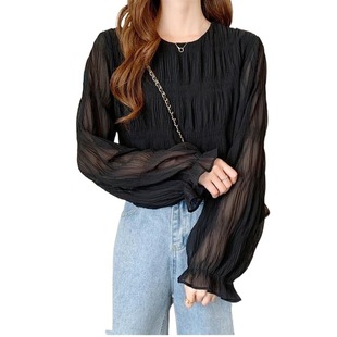 2024 spot Japan Lotte single Korea new spring summer autumn wear long sleeve pleated top