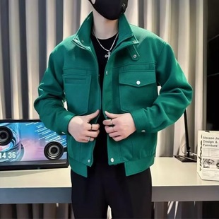Spring and Autum New Outwear Men's 2025 Trendy Brand High-End Stripesd Short Handsome Workwear Jacket Stand Collar Outer Wear