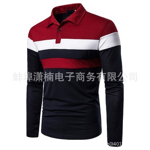 2024 European and American Men's Spring and Autumn Stitching Long Sleeve Polo Shirt Cross-border Men's Casual Polo Top