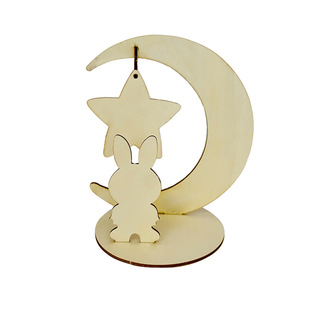 Mid-autumn three-dimensional toy wooden White Blank Moon rabbit three-dimensional decoration material package