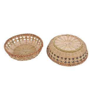 Fine Woven Rattan Mouth Flat Bottom Flower Basket Hand Woven Bamboo Green Fruit Basket Bamboo Woven Household Vegetable Washing Storage Basket