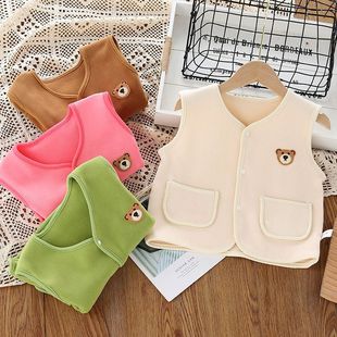Children's Vest Girls' Baby Warm Ware-waistcoat Autumn and Winter Simple Solid Color Bear Head Vest