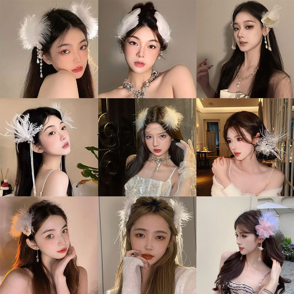 Halloween Tassel Feather Hairpin Ballet Style Super Fairy Elegant Pure Lust Style Fur Hairpin Side Clip Wear Headwear