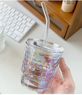 Wholesale Net red glass bamboo cup fixed straw cup engraved logo printable pattern opening gift coffee cup