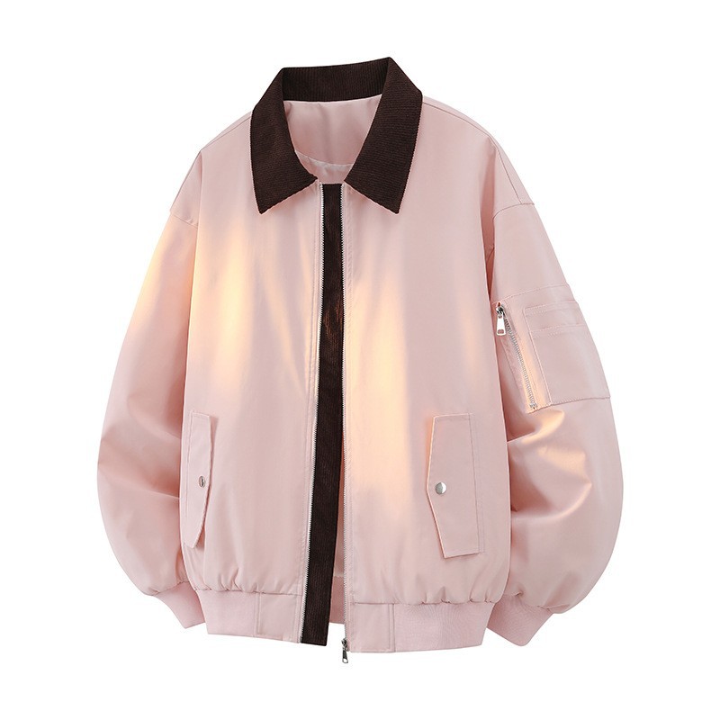 Spring Men's Lapel Jacket, Casual Retro American Style Color-Blocking Design, Versatile Windproof Sports Top