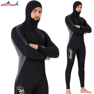 DIVE & SAIL diving suit men's 3mm hooded padded warm winter bathing suit one-piece cold-proof snorkeling surfing diving suit