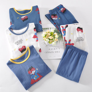 Children's summer homewear suit Cotton Sweat-absorbent breathable boys' pajamas suit air conditioning clothes 2023 New Generation hair