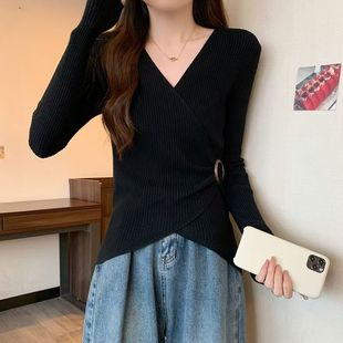 Small Fragrant Style Collar Pit Striped Bottoming Shirt for Women in Spring, Autumn and Winter New Style Loose Slimming Look Large Size Pure Lust Style Top for Women