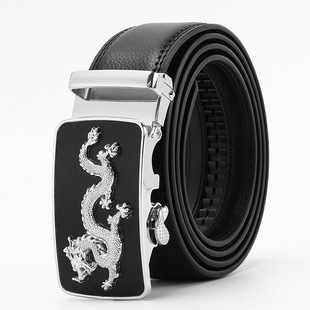Duli Road two-story cowhide automatic buckle belt men's belt Dragon leopard Korean business cowhide belt wholesale