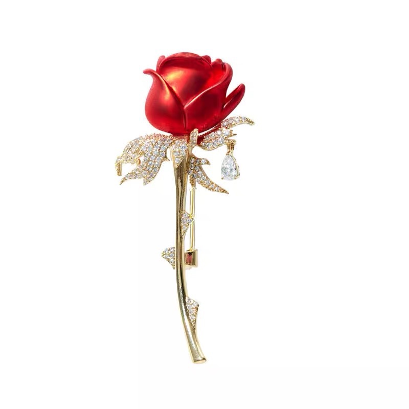 Red Rose Brooch Niche High-End Female Classy Retro Brooch Classy Corsage Clothing Accessories Wholesale for Men