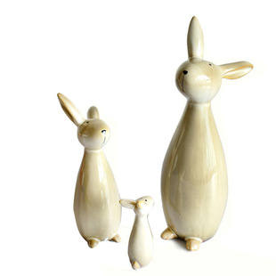 Daifa ceramic ornaments cute cute rabbit family balcony outdoor living room dining room home decoration three-piece set