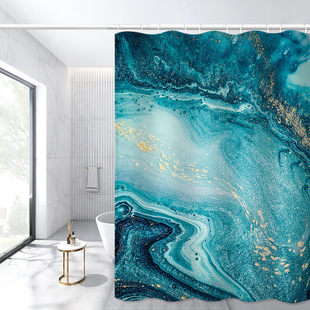Factory direct supply marble multi-functional padded waterproof digital printing shower curtain a generation of hair map can be set