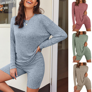 Europe and the United States cross-border foreign trade women's clothing Amazon fashion casual suit 2024 autumn and winter long sleeve jacket shorts two-piece set
