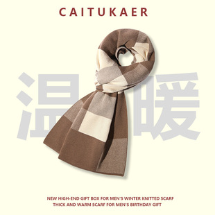 Men's Scarf Autumn and Winter Cashmere Warm Thickened British Style Casual Knitted Scarf Fashion Korean All-Match Niche