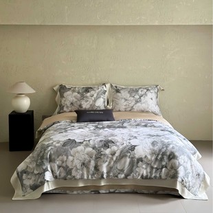 Natural Picture Roll Ultra-fine Denier Condensing Double-sided Tencel Four-piece Set Flower Digital Printing Cool Spring and Summer Quilt Cover Bedding