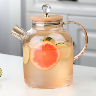 Cross-Border Wholesale Household Thickeneded Glass Teapot, Cold Water Kettle, Cold Water Kettle, Juice Pot, Open Flame Heating Bamboo Lid Pot