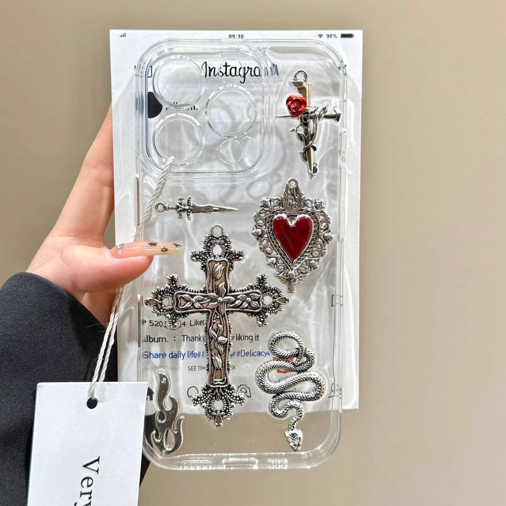 Retro cross heart 11 for iPhone 16 Pro Max Apple 15 phone case 14 epoxy resin 13 full coverage 12
